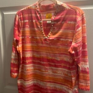 Ruby Rd. Women's Top in Pink and Orange Stripes